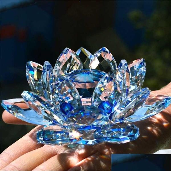 Noel dekorasyonları 80mm kuvars kristal lotus çiçek el sanatları cam kağıt ağırlık fengshui süslemeler figürler ev düğün partisi dekor dhahl