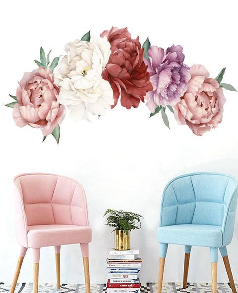 Lindas flores de peônia rosa adesivos de parede para quarto de crianças sala de estar quarto decoração de casa decalque de parede decoração de casa berçário de bebê 4545293