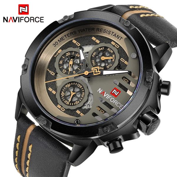 NAVIFORCE Relógio Masculino Top Marca de Luxo À Prova D 'Água 24 Horas Data Quartzo Homem Couro Esporte Relógio de Pulso Masculino 240227