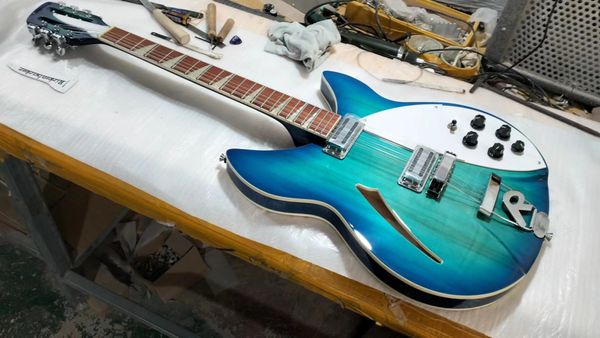 RICK blaue 12-saitige Jazz-E-Gitarre, professionelles Spielinstrument