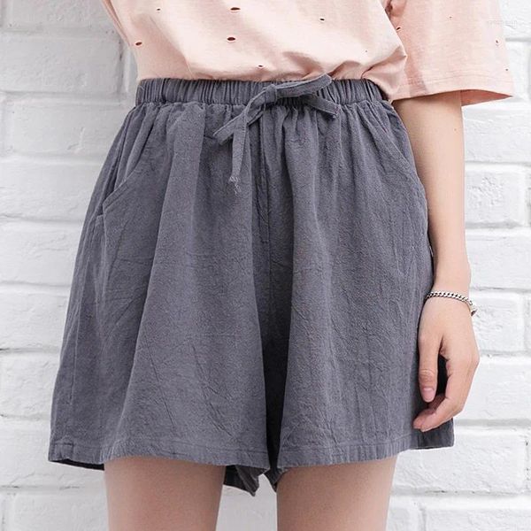 Frauen Shorts Harajuku Sommer 2024 Taschen Fliege Khaki Freizeit Breite Bein Kurze Hosen Mode Süße Lose Baumwolle Leinen