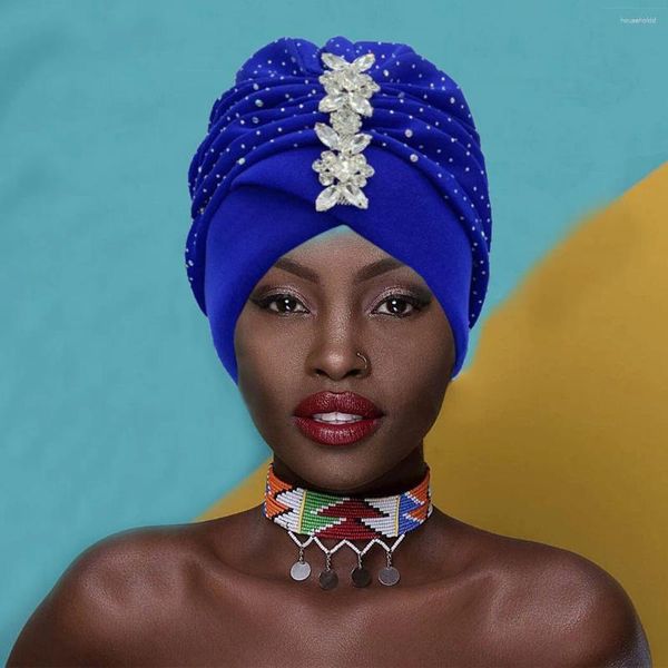 Roupas étnicas Mulheres Moda Cabeça Envoltório Africano Aso Oke Headtie Muçulmano Lenço Bonnet 2024 Plissado Turban Cap com Shinny Strass