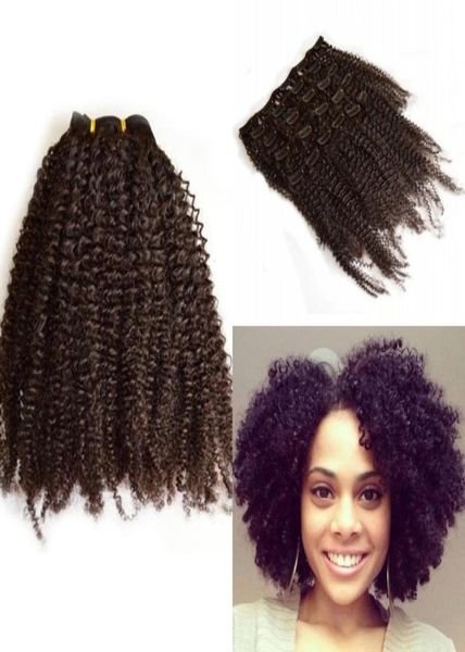 Siyah kadınlar için insan saç uzatmasında perulu saç afro kinky kıvırcık klip