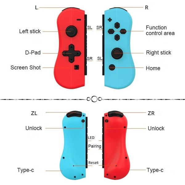 2024 Neueste 6 Farben Wireless Bluetooth Gamepad Joystick für Nintendo Switch Wireless Griff Joy-Con linken und rechten Griff Switch Game Controller mit Einzelhandelsverpackung