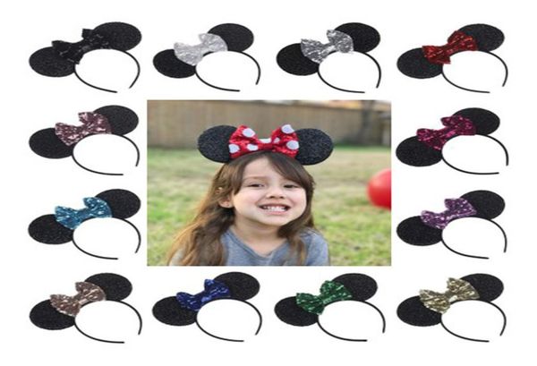 10 Stück Mädchen süße schwarze Mausohren Haarband mit Pailletten Haarschleife Kinder Bling Glitzer Haarbänder Urlaub Haarschmuck für Kinder2952630