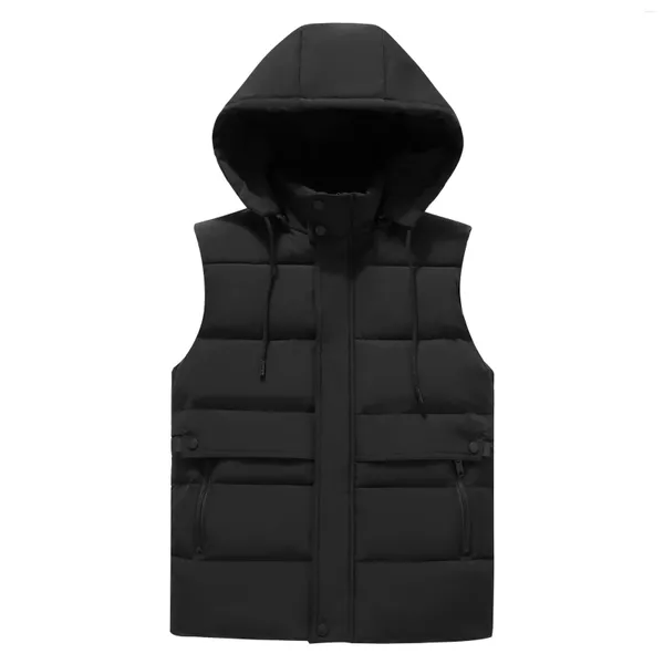 Coletes masculinos #3663 preto vermelho bege inverno colete casaco homens zíper quente jaqueta com capuz grosso outerwear para baixo colete chapéu destacável