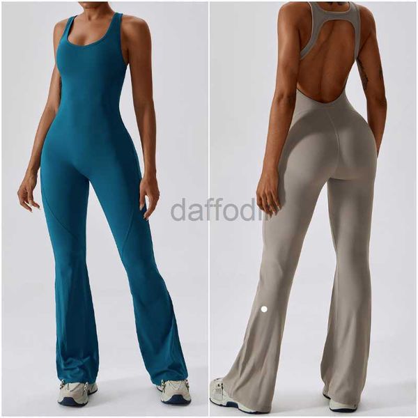 Active Pants LL-8117 Damen-Overalls, einteilige Yoga-Outfits, ärmellos, eng anliegender Tanz-Overall, lange Hosen, schnell trocknend, atmungsaktiv, Schlaghose 240308