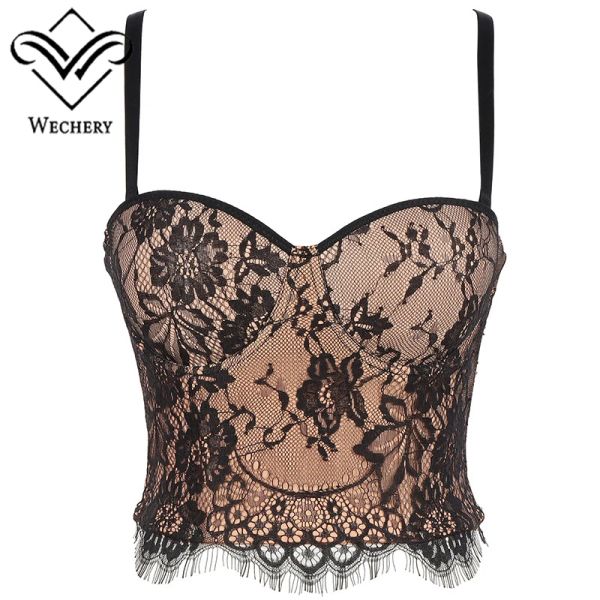 CAMIS LACE FLORAL ESPORTE PARA MULHERES LONGO DO BRA LONGO EXTERIOR PARA BUSTO BUSTIER VINTAGE VINTAGE GOTHIC Strap Corselet Nude