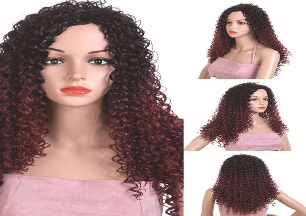 Euro Amierica Alta temperatura Afro Encaracolado Vinho Tinto onda Longa Peruca de cabelo Women039s2371672