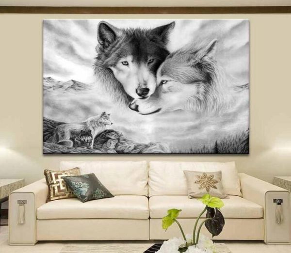 Leinwand Malerei Wand Poster und Drucke Schwarz Weiß Wolf Wand Kunst Bilder Für Wohnzimmer Dekoration Esszimmer Restaurant el Home5045130