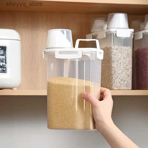 Frascos de alimentos latas cozinha à prova de umidade alimentos para animais de estimação caixa de cereais jar tanque de armazenamento recipiente dispensador selado grão de arroz l36