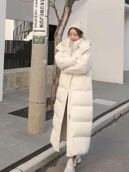 Casacos de trincheira femininos estendidos inverno sobre o joelho algodão parka ao tornozelo engrossado sólido casaco de neve solto relaxado quente para baixo outerwear