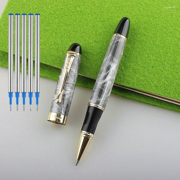 Jinhao penna a sfera in metallo di lusso con penne a sfera con ricarica di inchiostro nero da 0,7 mm firma per 5 pezzi regalo di Natale blu