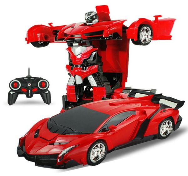 Schadensersatz 2In1 RC Auto Sportwagen Transformation Roboter Modelle Fernbedienung Verformung RC Kampfspielzeug Kinder039s GiFT9838052