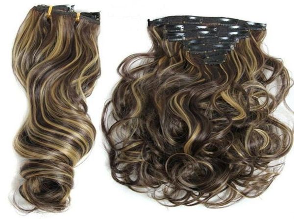 2017 20 polegadas 150g 7pcsset 16clip em extensão de cabelo ondulado penteado cabelo sintético amarelo marrom preto loiro misto color2322261