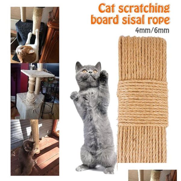 Brinquedos de gato 4/6mm 50m arranhando post árvore brinquedo natural juta corda fio torcido cabo rame string diy artesanato artesanal decoração drop entrega dhxmr