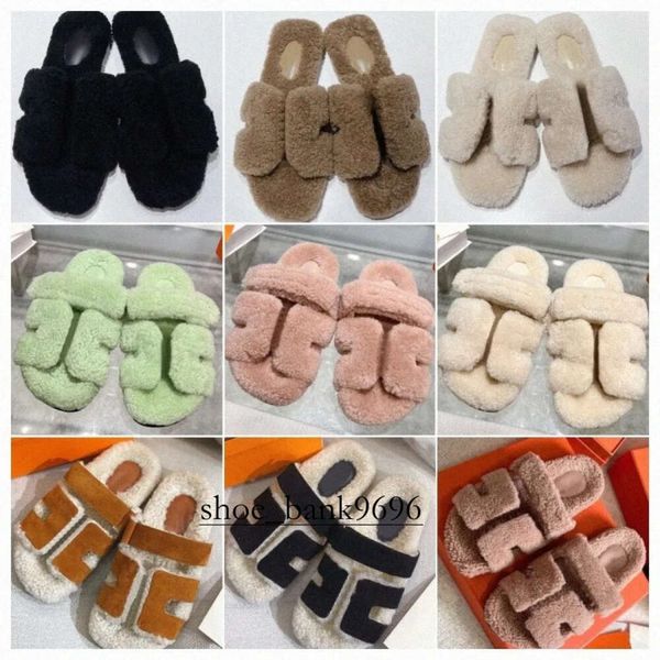 2024 Luxo Sandália Chinelos Designer Clássico Oran Sandálias Fluffy Winter Chypre Fur Flat Slipper Mulheres Homens Branco Preto Teddy Bear Lã Sapato Flip Flops Fuz 7 B71J #