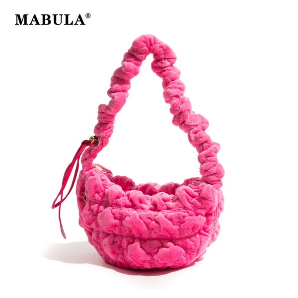 MABULA Borsa a tracolla a tracolla in pelliccia sintetica rosa caramella Borsa a tracolla hobo pieghettata in peluche stile coreano Borsa a mano da donna con design a bolle y2k 240305