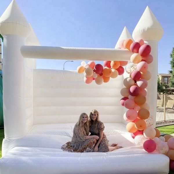 Casa de salto branco comercial por atacado Castelo inflável inflável explodir moonwalk Jumping Bouncer casas para adultos e crianças jumper para festa de casamento com ventilador