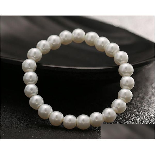 Frisado moda feminina jóias pérolas artificiais pulseira fios branco puro falso pérola atacado navio entrega gota pulseiras dhvp3