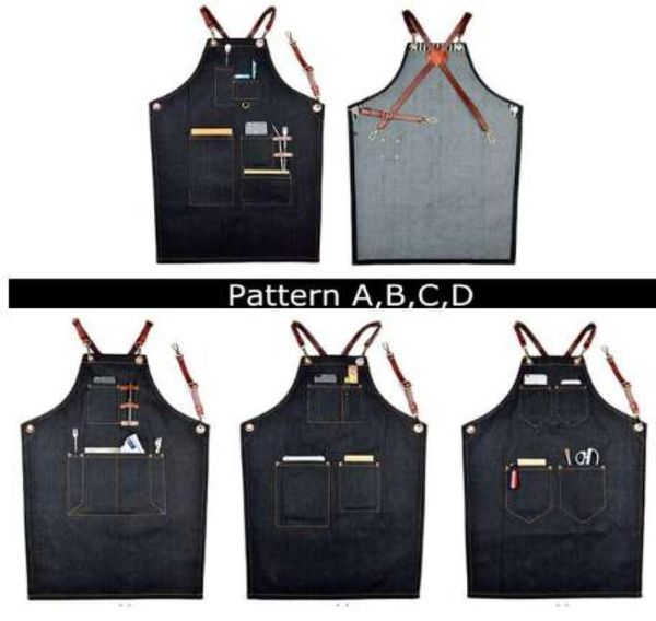 Unisex denim bib önlük deri kayış barista fırıncı barmen Barbekü Şef Cook Ev Temizlik Araçları Sarpma 8275346