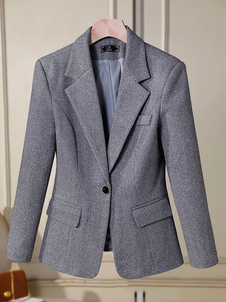 Blazer formale da donna solido grigio albicocca marrone per l'autunno inverno Cappotto da donna sottile a maniche lunghe con bottone singolo femminile 240226