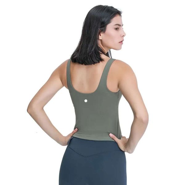 Lu-1310 Regata com decote em V para exercícios de ioga Fiess Camisas esportivas Colete sexy de secagem rápida respirável Tops de ginástica Bare Sense Soft Slim Fit Camisetas femininas