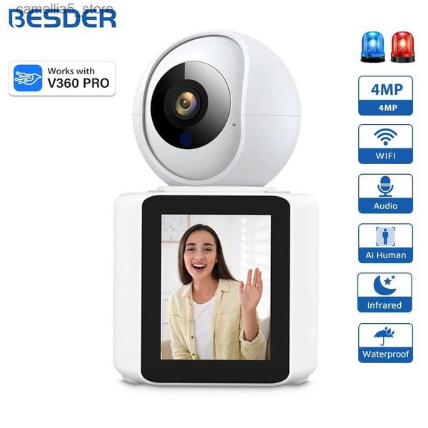 Babyphone-Kamera BESDER 4MP IP PTZ-Videoanruf mit 2,4-Zoll-IPS-Bildschirm Automatische Verfolgung CCTV-Überwachung Wifi V360 Pro Q240308