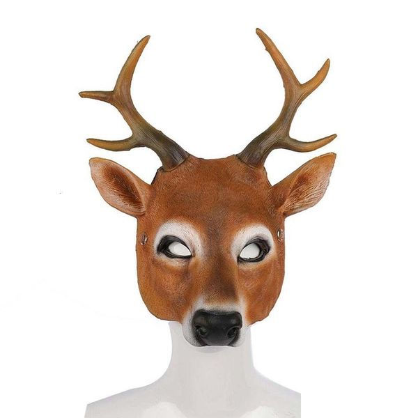 Máscaras de festa bonito cabeça de cervo cosplay máscara de natal rena 3d animal realista traje de halloween bola carnaval adereços 230327 drop deli dhmr3