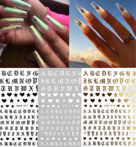 Новый дизайн с буквами, модные 3d наклейки для ногтей, золотые, черные, персонажи, украшения «сделай сам», art4630238