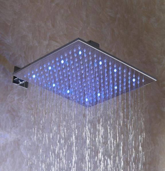 Cabeça de chuveiro de chuva LED suspensa quadrada cromada de 12 polegadas D00322577375