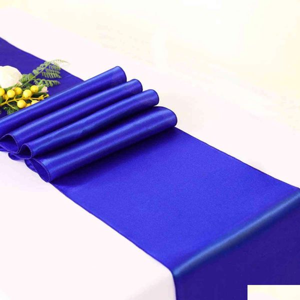 Corredor de mesa 10 pcs Royal Blue Satin Table Runners Luxo Festa de Casamento Banquete Decorações Decoração Decoração 211117 Drop Entregar Dhqsc