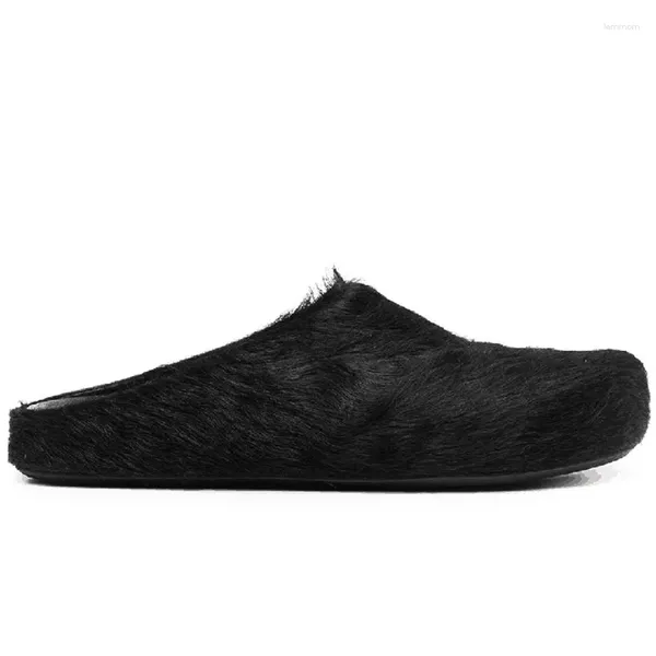 Sandálias masculinas verão moda individualidade luxo cavalo cabelo muller sapatos capa toe