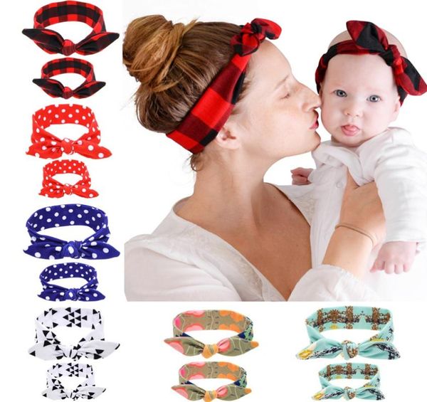 Mamãe e bebê gravata borboleta tiaras impressas elástico ponto xadrez bowknot hairbands meninas headwear crianças acessórios de cabelo 6 styl7096283