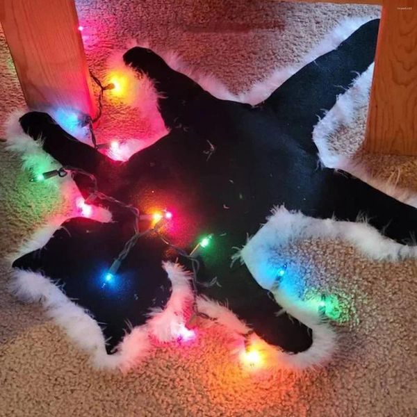 Tapetes Criativo Bonito Gato Preto Forma Tapete De Pelúcia Com Luz De Corda Anti-Slip Tapete De Porta Decorativo Para Sala De Jantar Quarto Tapete