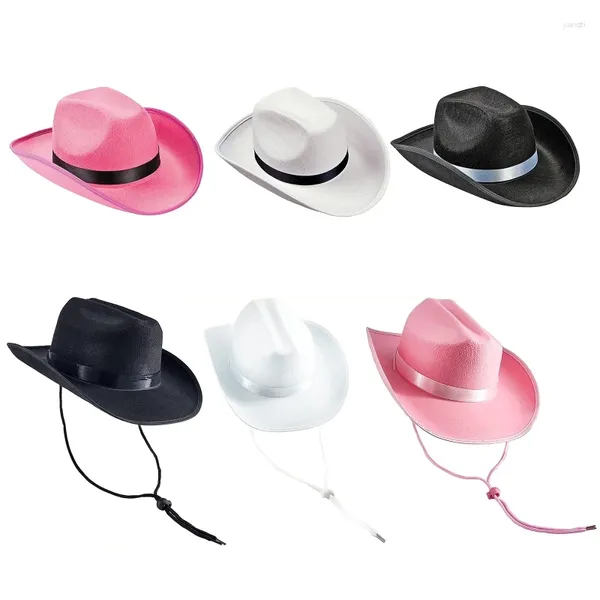 Berretti Cappello da cowgirl in feltro tinta unita retrò con fascia Western Sun Protect