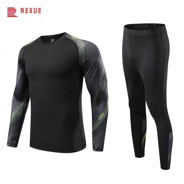 Erkek çocuk spor salonu takım uzun kollu sıkıştırma tişörtler döküntüler rashguard vücut geliştirme kıyafetleri 2pcsset elastik termal iç çamaşırı 240305