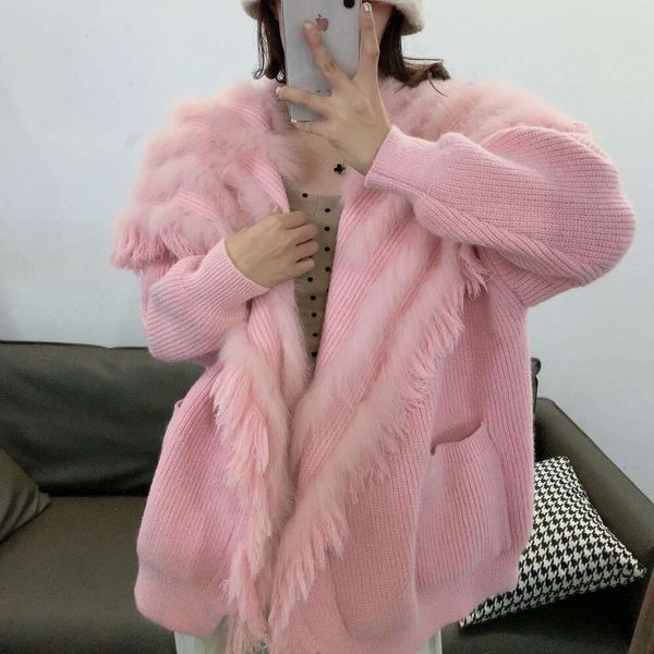 Haining New Fur Fox Hair Maglione Cardigan lavorato a maglia Giacca allentata coreana casual da donna di media lunghezza 600743