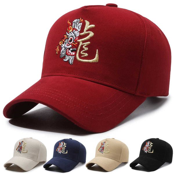 Cappello da uomo nuovo prodotto nella primavera e nell'estate del 2024, il berretto da baseball dello zodiaco cinese nell'anno del Loong, berretto rigido con circonferenza della testa grande e lingua d'anatra per wo