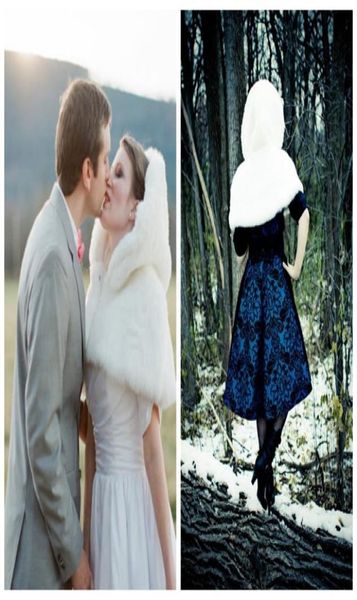 Mini capa de noiva de pele falsa marfim, capa curta de primavera e inverno para vestidos de casamento, acessórios com capuz 8562155