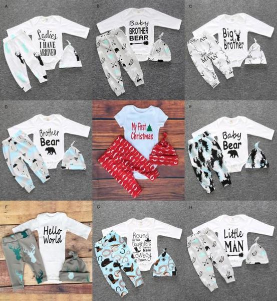 Natale Il mio primo compleanno Abiti per neonata Set abbigliamento Neonato manica lunga Cervo BodyPantHat 3 pezzi Costume5524705