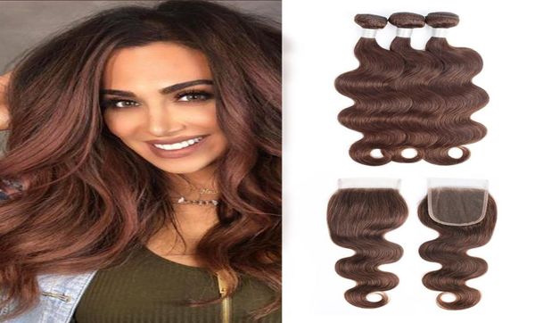 4 pacotes de cabelo ondulado marrom chocolate com fecho cabelo virgem brasileiro 3 pacotes com 44 fechamento de renda remy cabelo humanoExten6337182