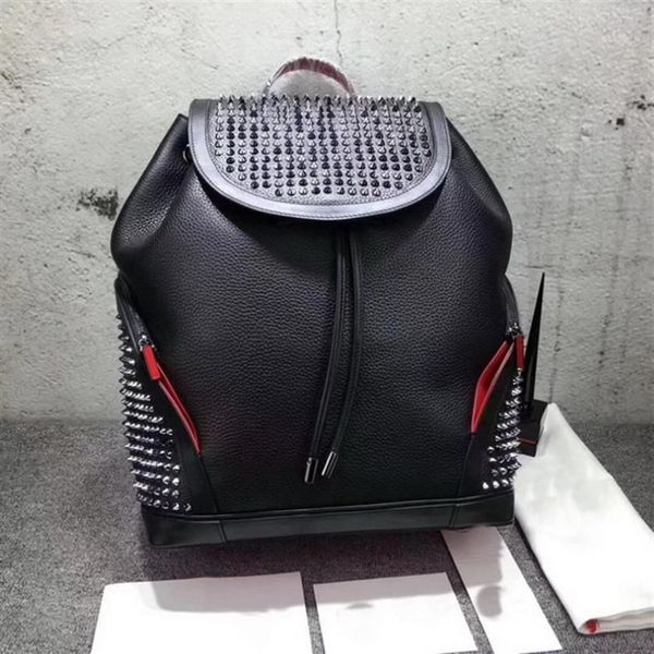 borse da scuola per donna uomo Marche in vera pelle Zaino borsa a spillo in pelle di agnello del miglior designer con giri di cristallo fondo rosso colore nero p250k