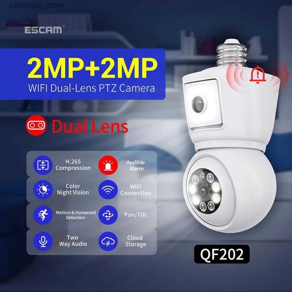 Babyphone-Kamera ESCAM 4MP Ultra HD iCsee-Anwendung E27 Doppelobjektiv Vollfarbe PTZ IP AI Bewegungserkennung zu Hause Sicherheit CCTV Q240308