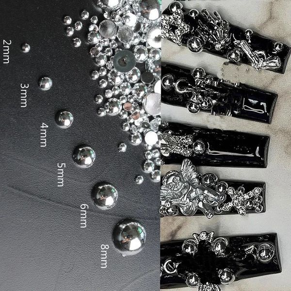 100 pz Punk Argento Perla Nail Art Charms 3D Design Gotico Strass Scuri Soprannaturale Consigli per Manicure Forniture 240229