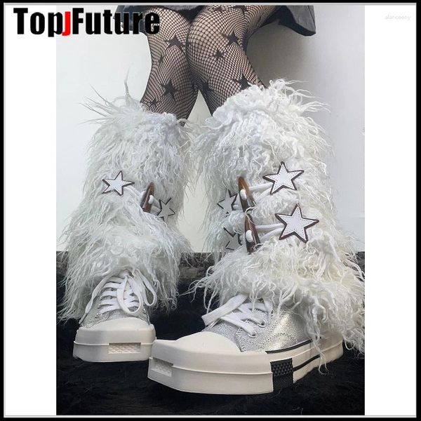 Frauen Socken Spice Girl Harajuku Punk Schwarz Pelz Gothic Lolita Beinwärmer Winter Fuß Abdeckung Y2K Wärmer