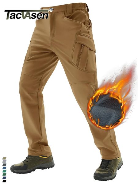 TACVASEN зимние теплые брюки из софтшелла, мужские IX9, походные тактические брюки-карго, водонепроницаемые флисовые рабочие брюки для сафари, 240301