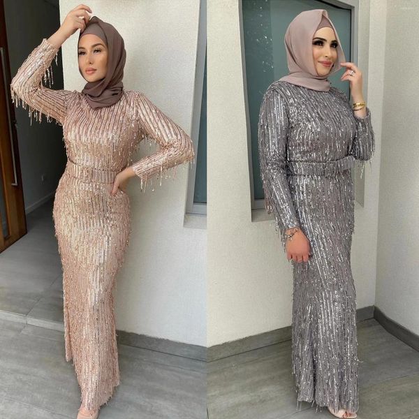 Ethnische Kleidung Eid Dubai Türkei Jalabiya Für Frauen Nahen Osten Sexy Perlen Quaste Slim Fitting Kleid Muslimische Frau