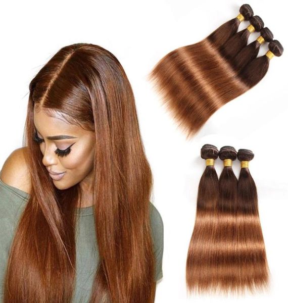 Ombre pacotes de cabelo humano brasileiro ofertas coloridas em linha reta e corpo 430 cabelo virgem marrom escuro tecer dois tons tramas de cabelo extensio2783650