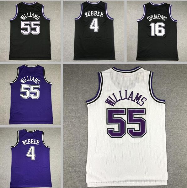 Camisa de basquete Jason Williams Chris Webber Peja Stojakovic preto branco Clássicos camisa retrô Homens mulheres jovens S-XXL camisa esportiva